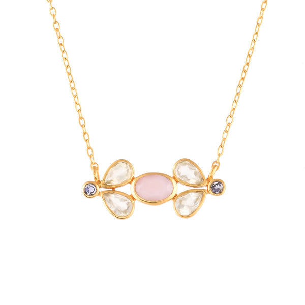 Garden of Eden Pink Opal & Prehnite Pendant Necklace Gold