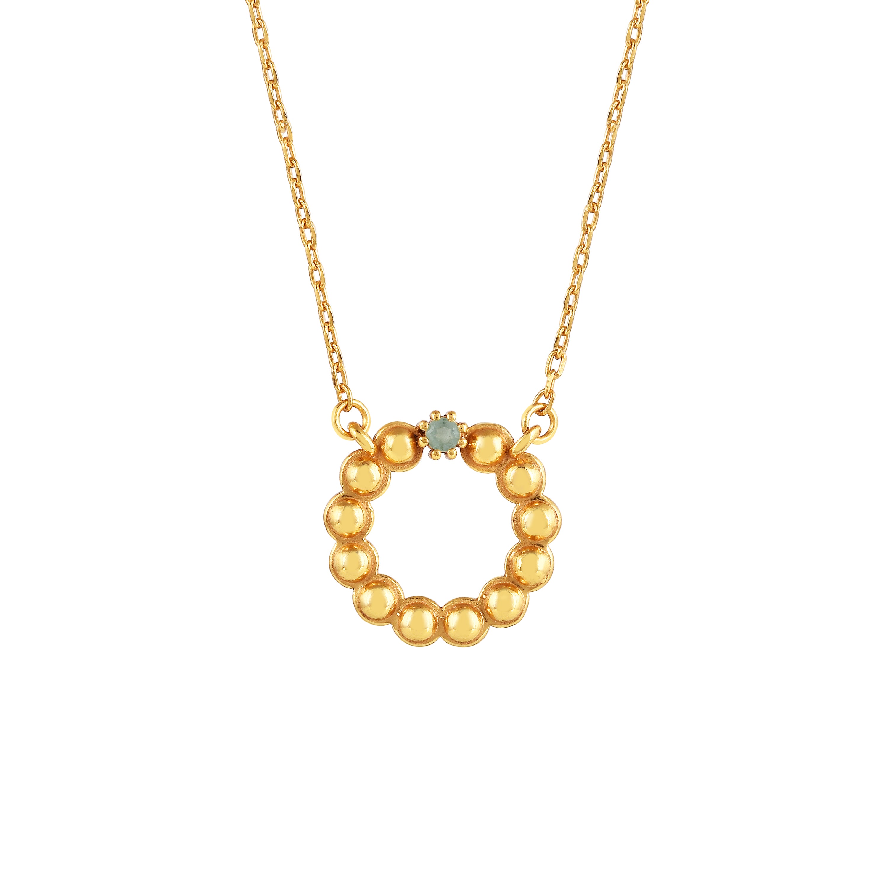 Delicate Vintage Aqua Chalcedony Circle Necklace Gold