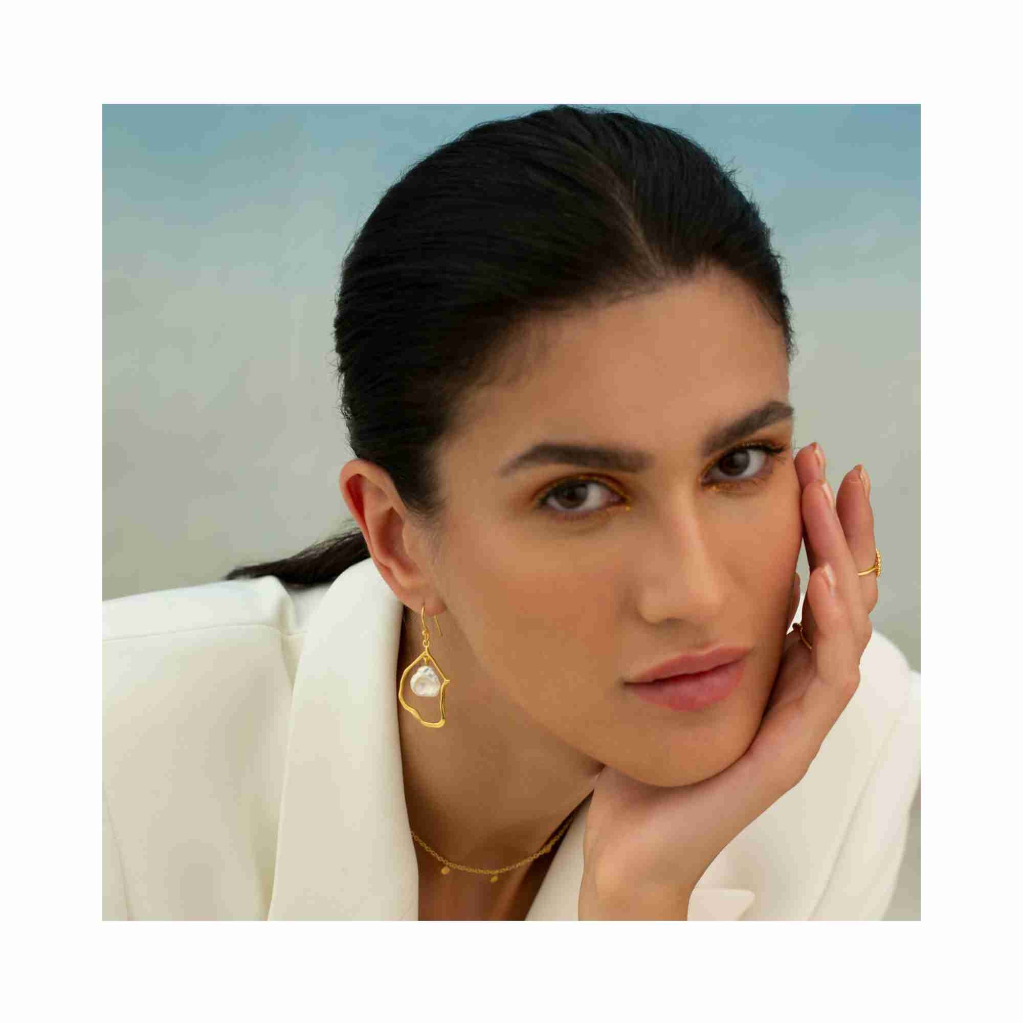 PEARLS GALORE Baroque Pearl Drop Statement Earrings Silver