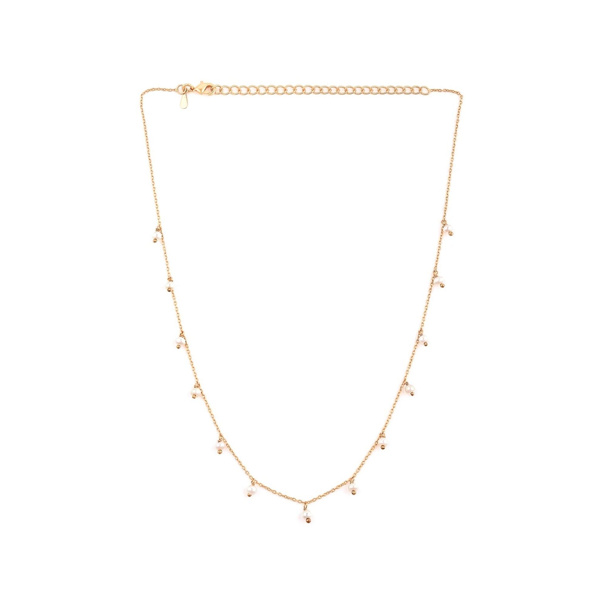 PEARLS GALORE Gold Pearl Choker; multiple white seed pearl droplets scattered on a 22K gold vermeil chain, handcrafted by Protsaah Zurich.