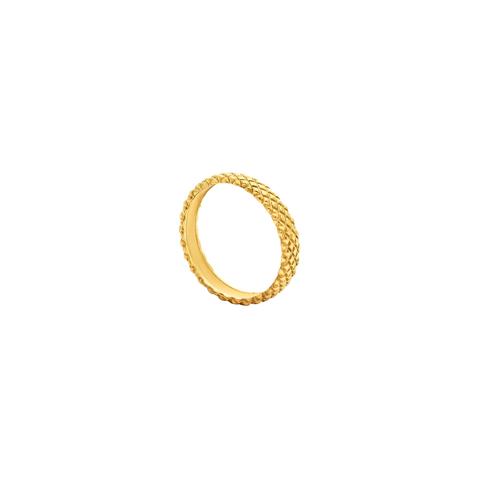 PINNACLE Gold Diamond-Faceted Ring; broad textured band in 22K gold vermeil, geometric quilted statement ring handcrafted by Protsaah Zurich.
