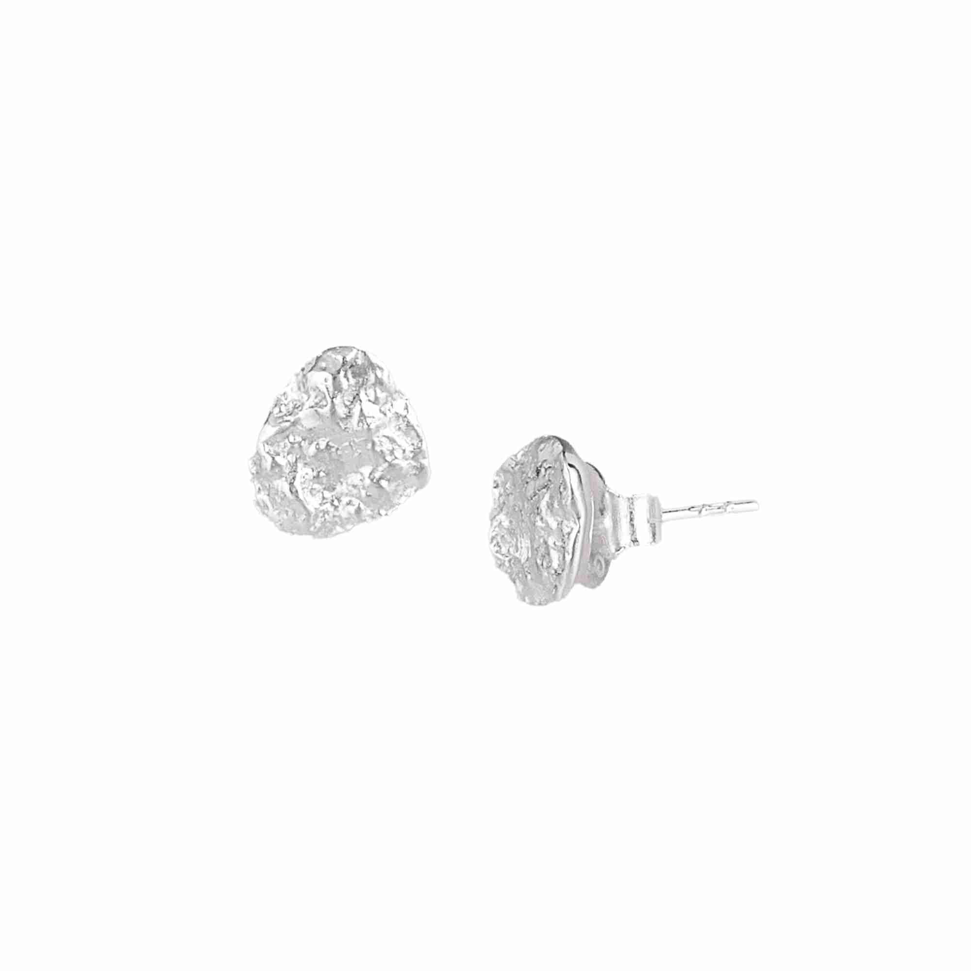 Pearls Galore Silver Stud Earrings; organic molten nugget design with a natural, hand-forged finish over 92.5 recycled silver.