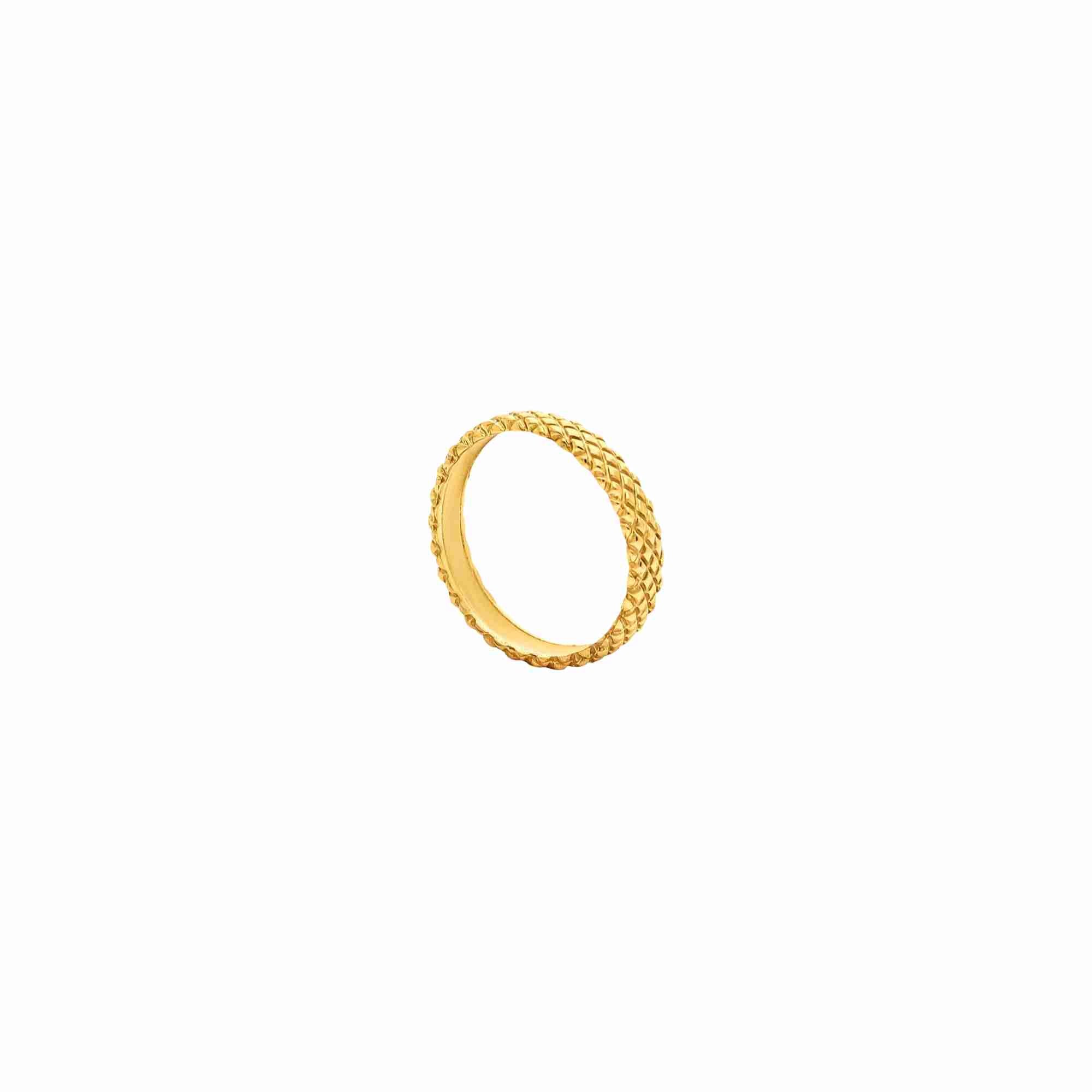 Pinnacle Diamond-Faceted Band Ring Gold — broad band ring with hand-carved cross-hatched diamond-faceted quilted texture and high-shine 22K gold finish — Protsaah.
