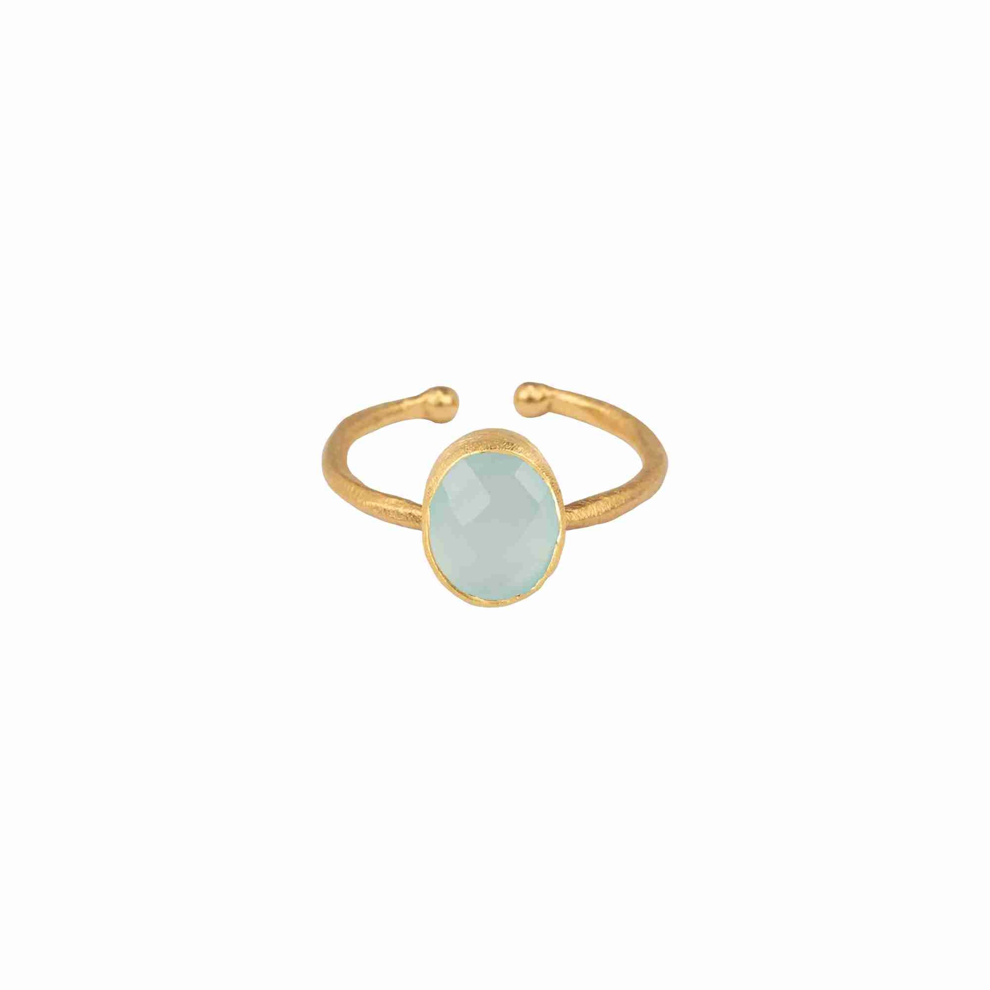 Dew Drops Oval Aqua Chalcedony Adjustable Ring Gold