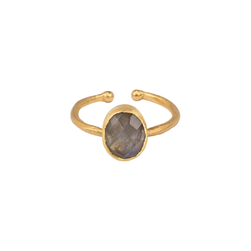 Dew Drops Oval Stone Ring Gold Labradorite
