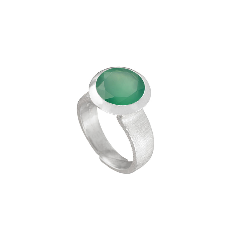 Geo Glam Round Stone Adjustable Ring in Silver