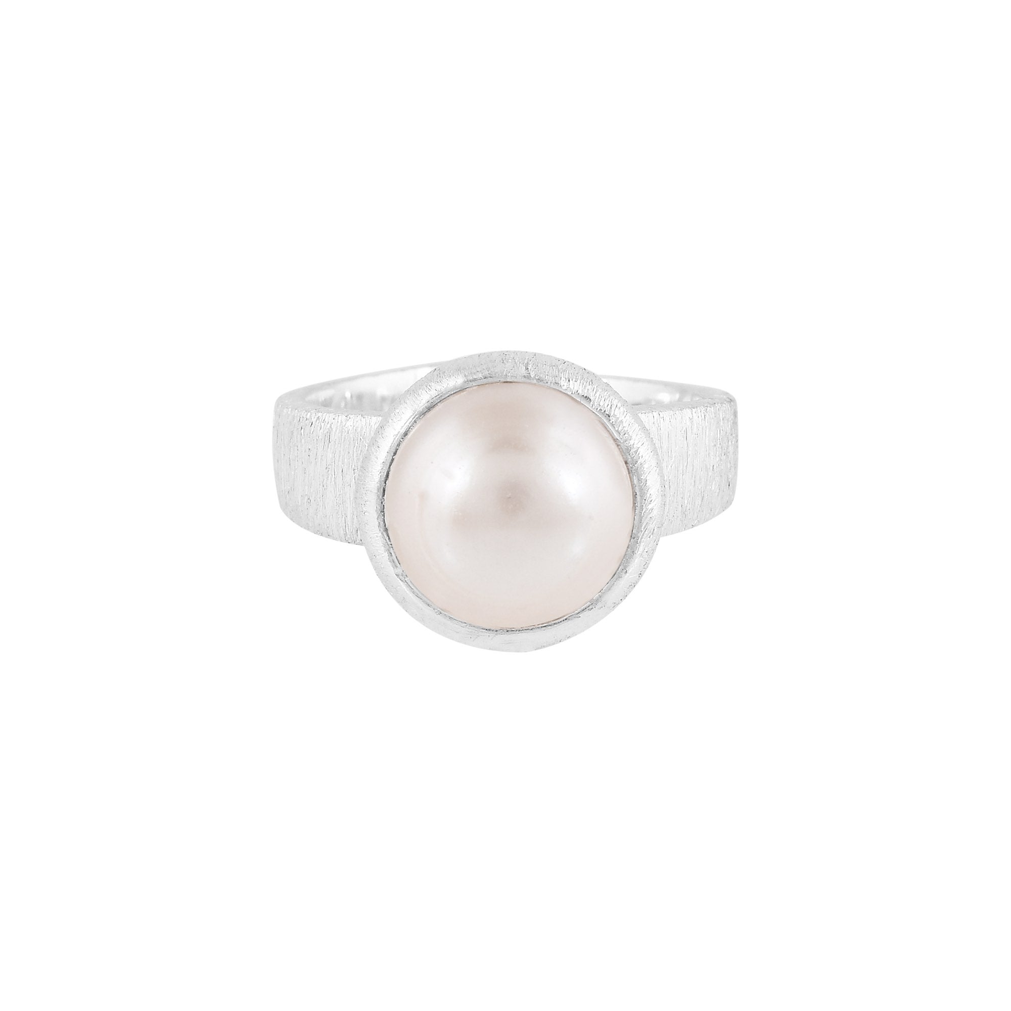 Pearls Galore Cushion Pearl Adjustable Ring Silver