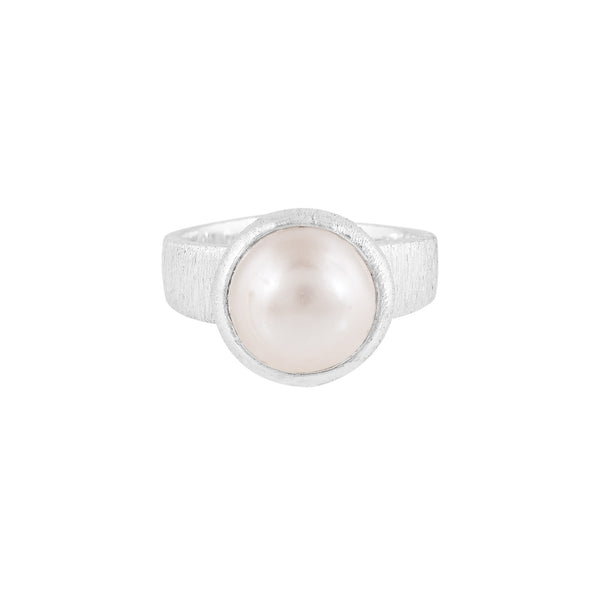 Pearls Galore Cushion Pearl Adjustable Ring Silver