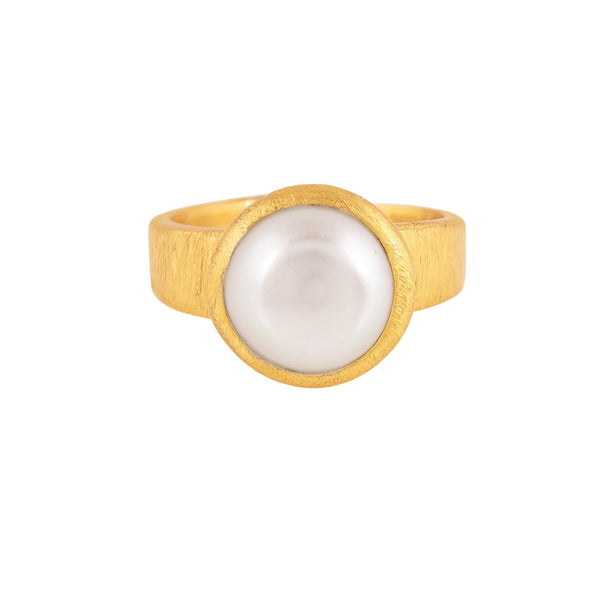 Pearls Galore Cushion Pearl Adjustable Ring Gold