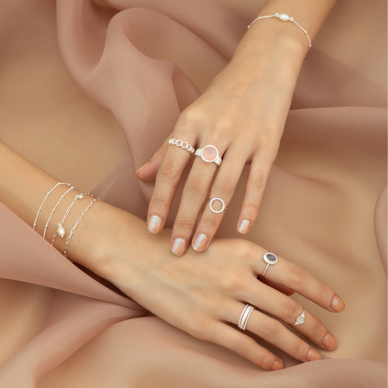 Geo Glam Round Stone Adjustable Ring in Silver