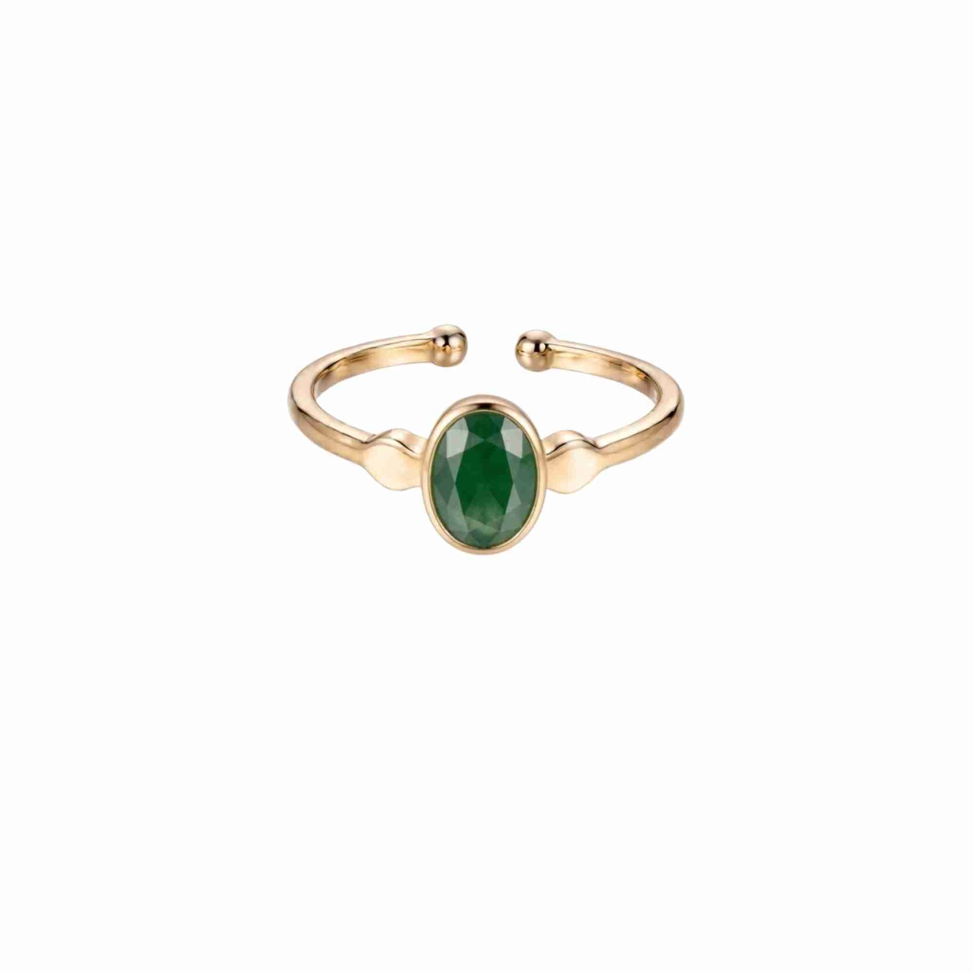 Dew Drops Small Oval Nephrite Jade Ring Gold