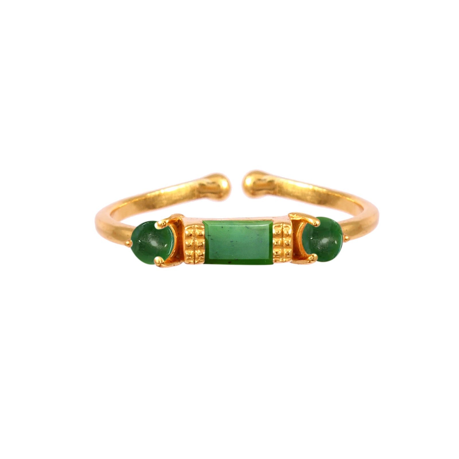 Delicate Vintage Nephrite Three-stone Ring Gold