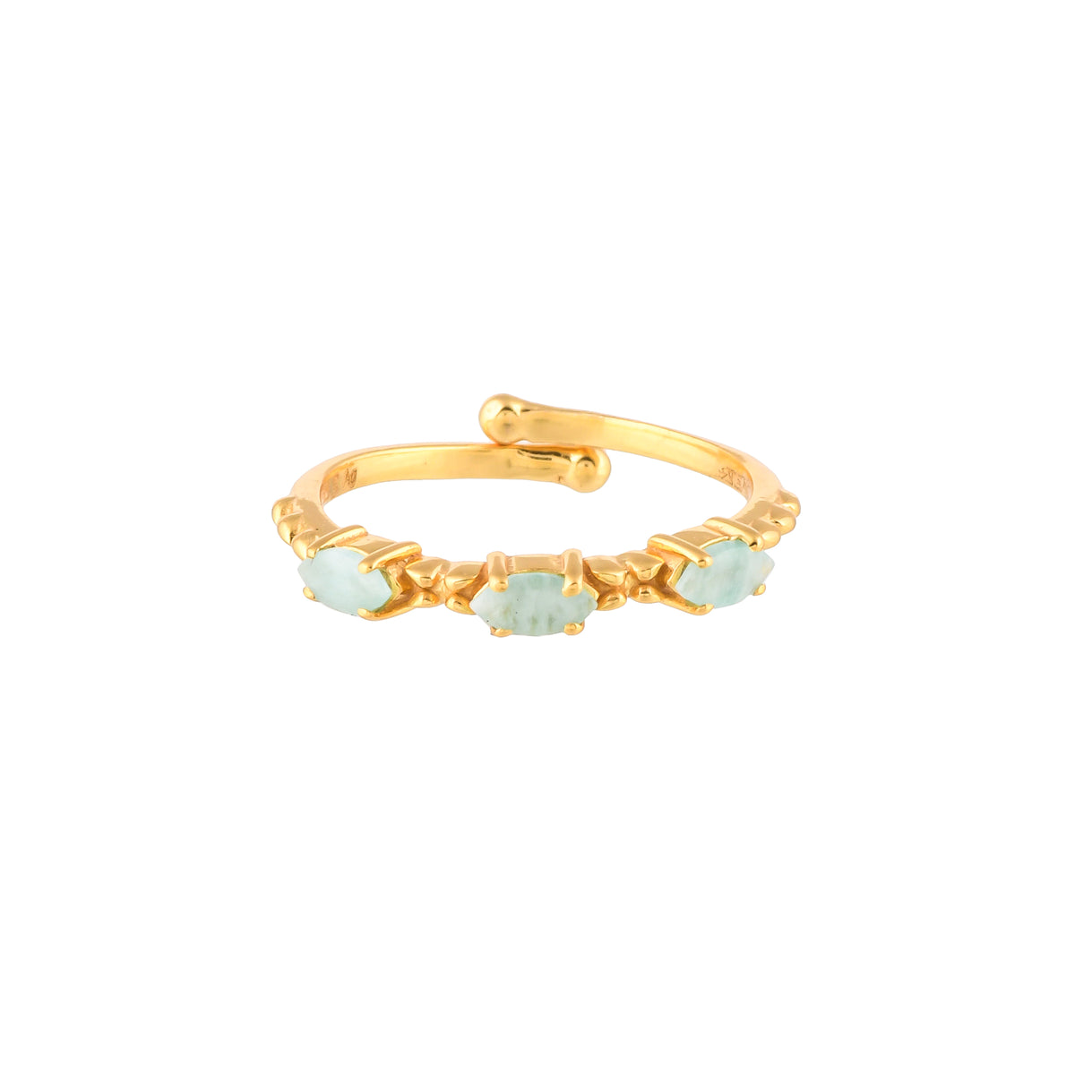 Delicate Vintage Trio Amazonite Adjustable Ring Gold