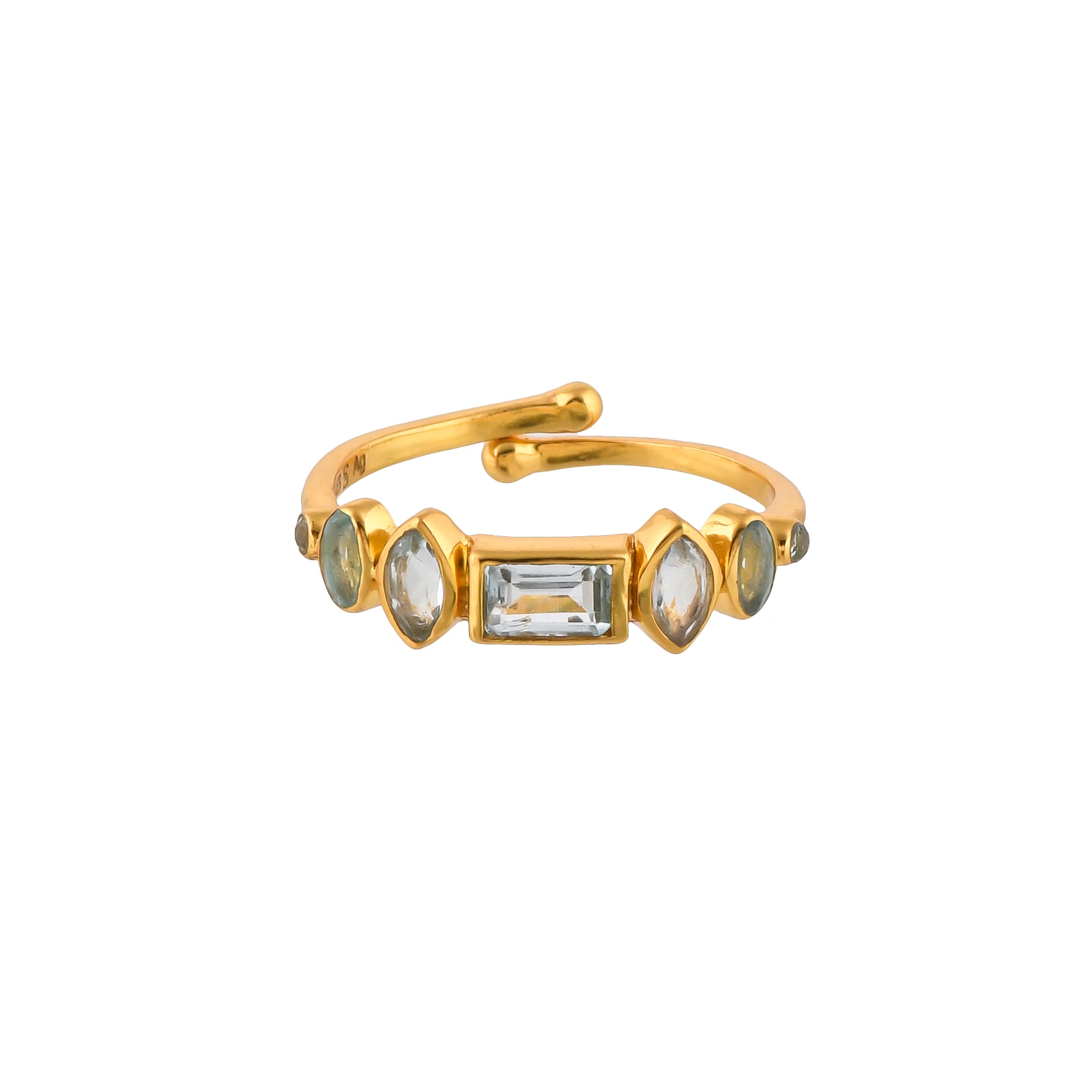 Delicate Vintage Multistone Adjustable Ring Blue Topaz Gold