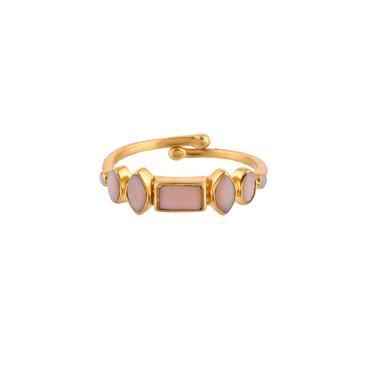 Delicate Vintage Multistone Adjustable Ring Pink Opal Gold