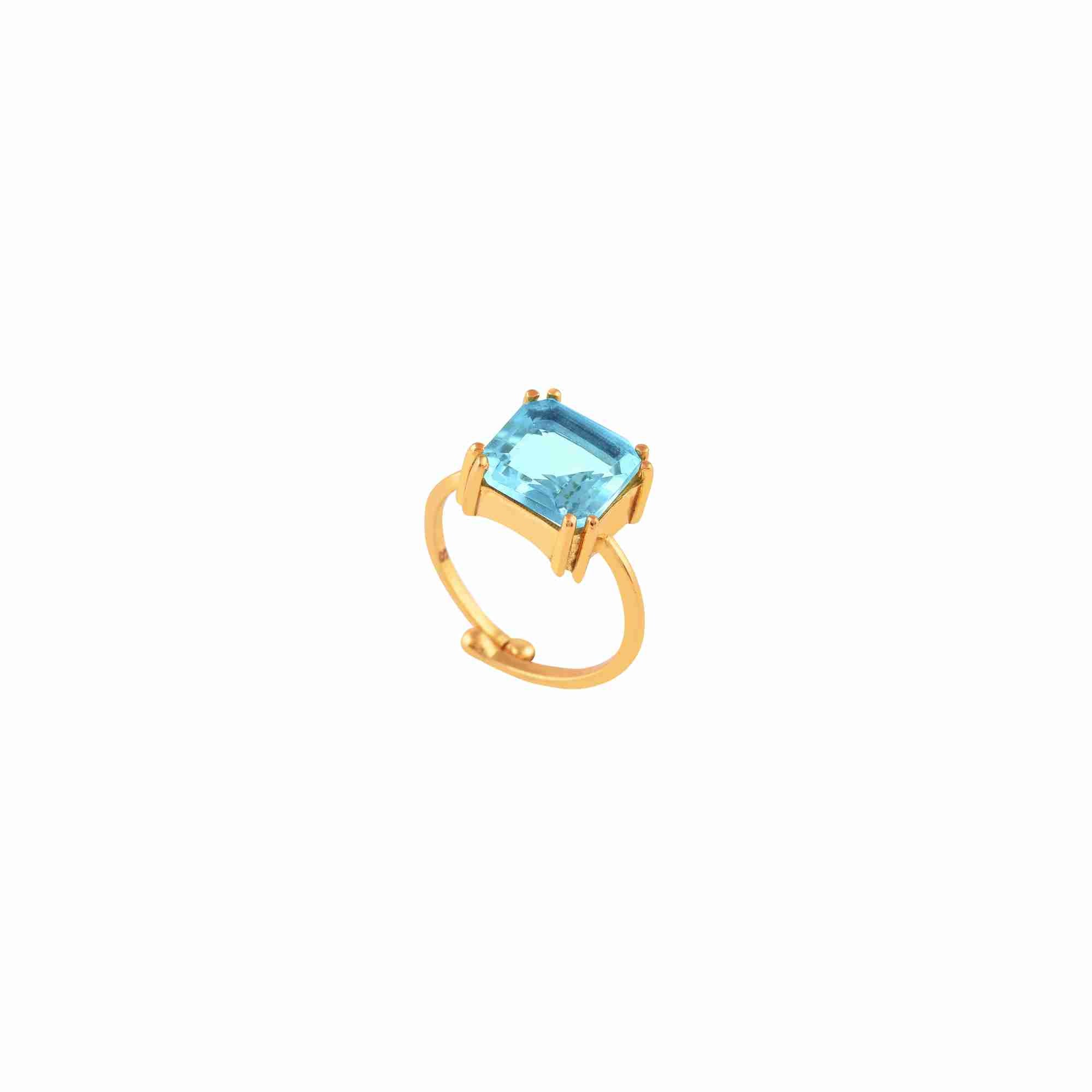 Ribbons and Lace Medium Escher-Cut Blue Topaz Statement Ring Gold