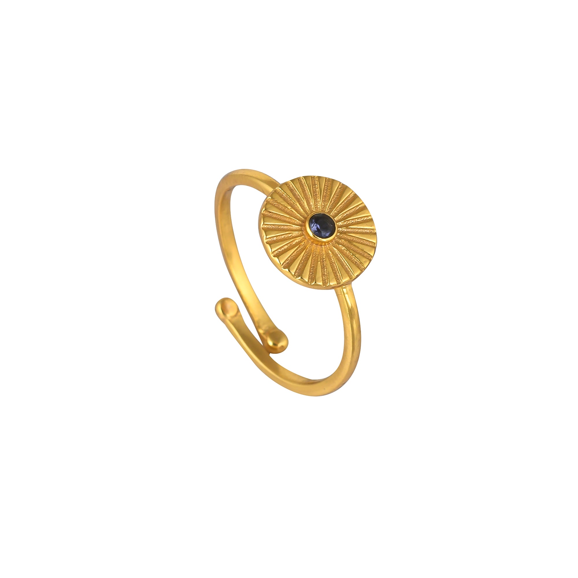 Delicate Vintage Iolite Fluted Medallion Coin Ring Gold