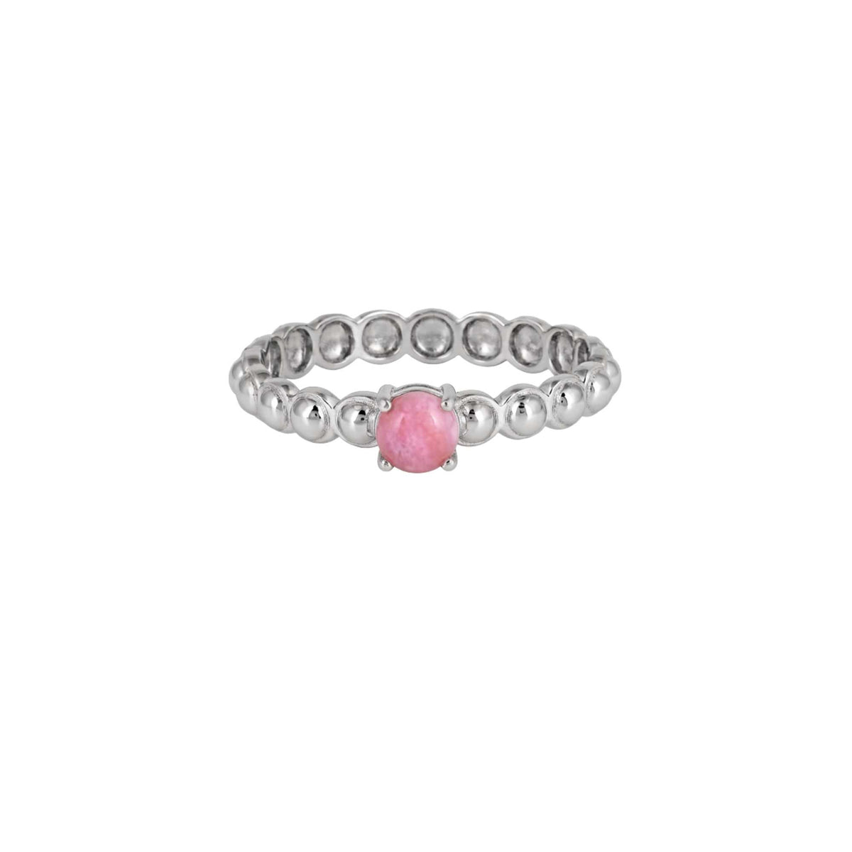 Delicate Vintage Pink Opal Dotted Circle Ring Silver