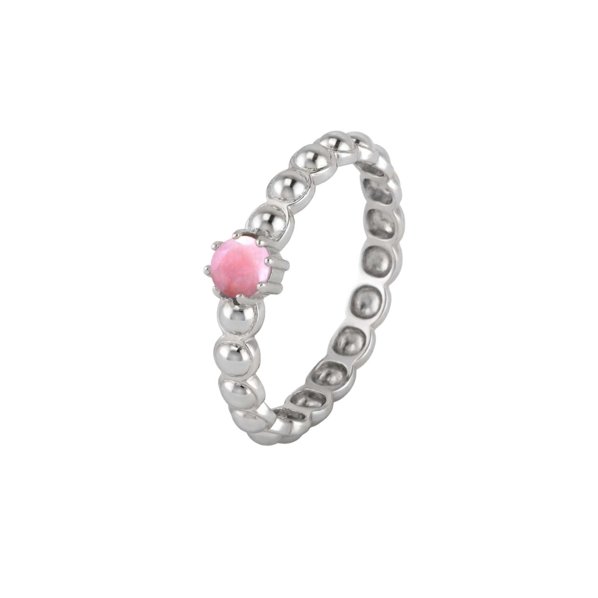 Delicate Vintage Pink Opal Dotted Circle Ring Silver
