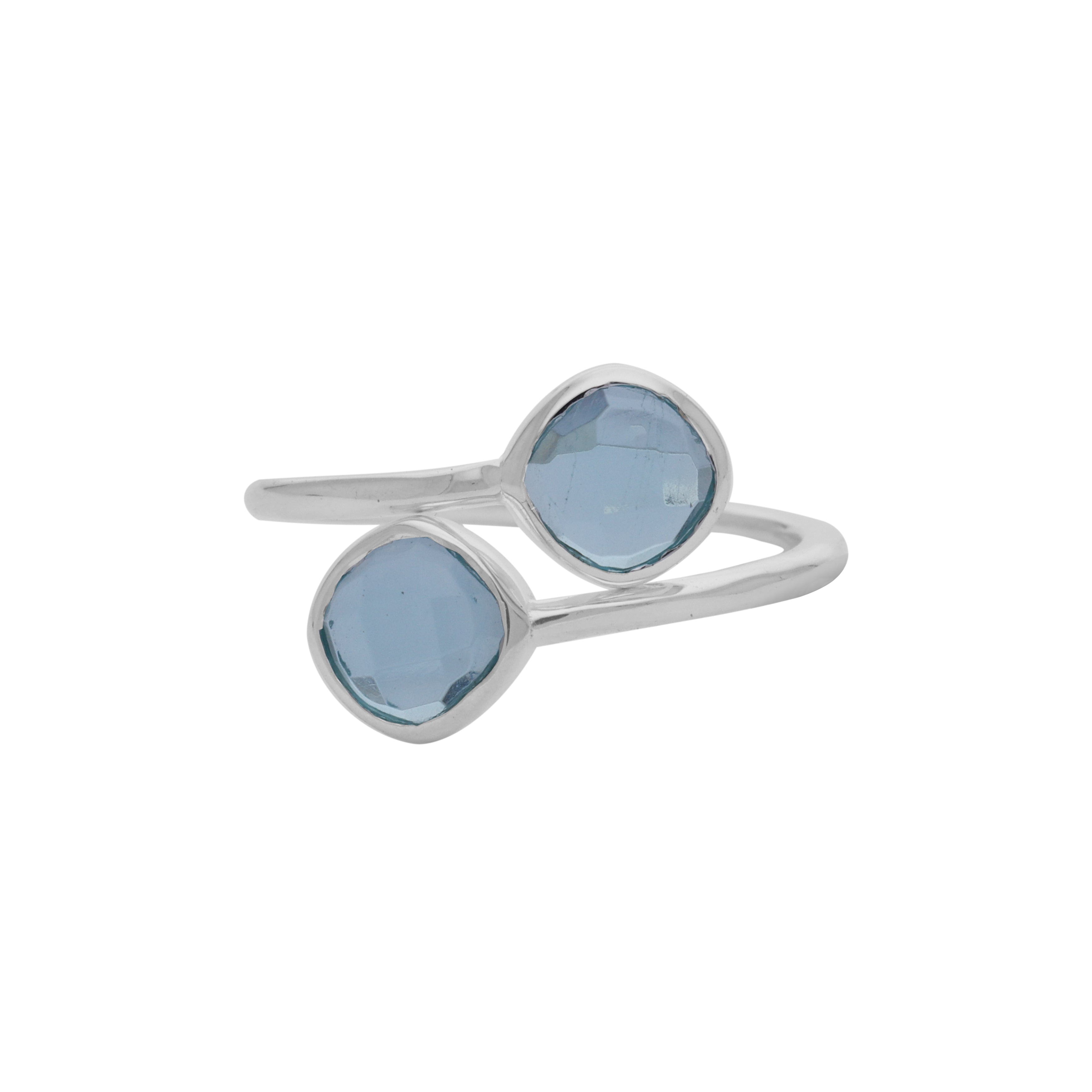 Geo Glam Quadra Duo-Stone Twist Adjustable Ring Silver