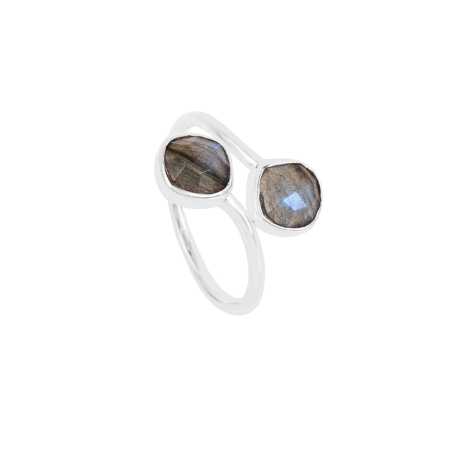 Geo Glam Quadra Duo-Stone Twist Adjustable Ring Silver