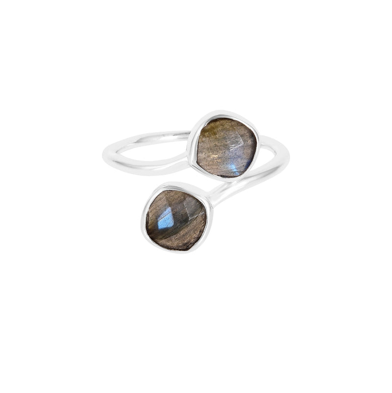 Geo Glam Quadra Duo-Stone Twist Adjustable Ring