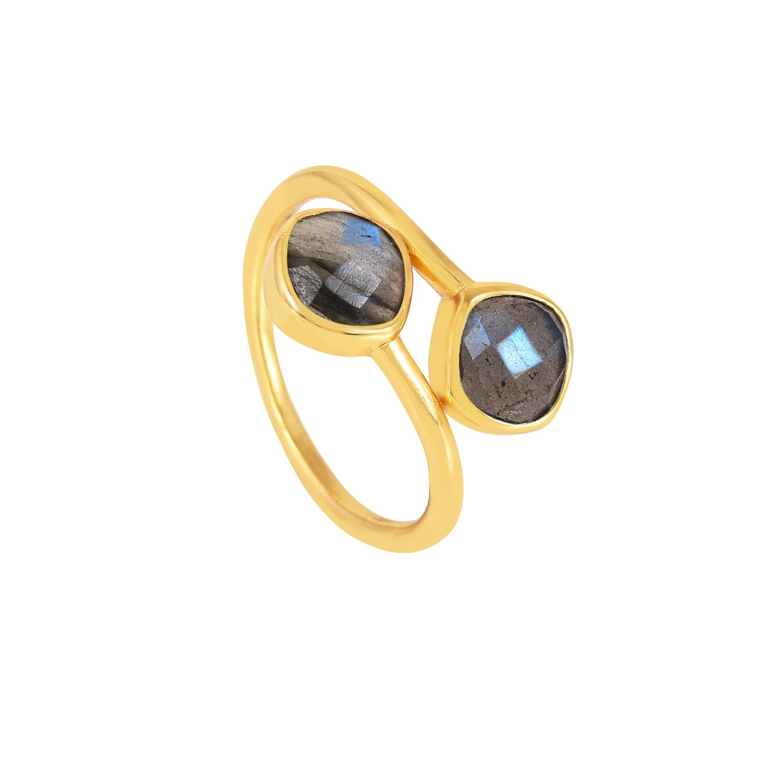 Geo Glam Quadra Duo-Stone Twist Adjustable Ring Gold