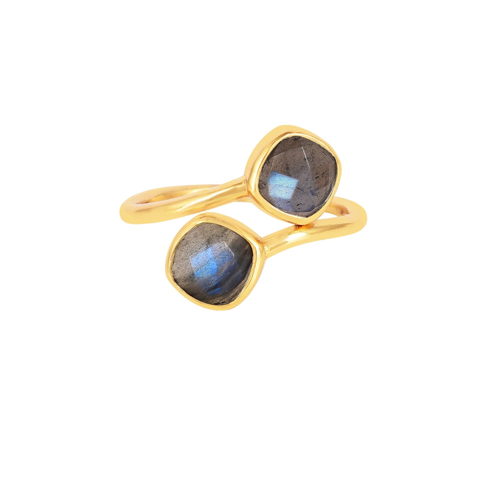 Geo Glam Quadra Duo-Stone Twist Adjustable Ring Gold