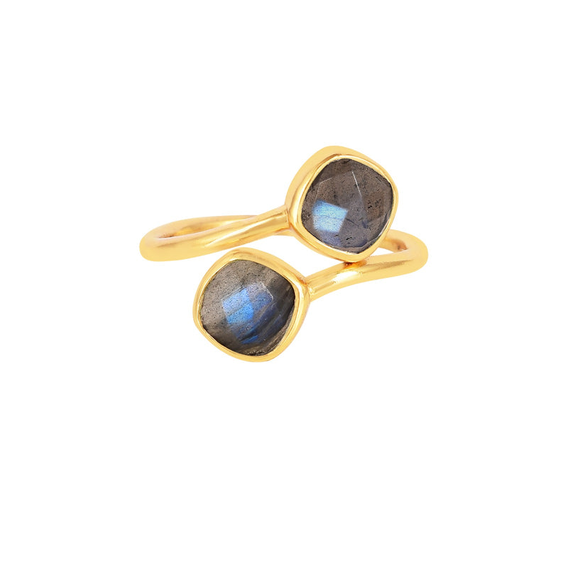 Geo Glam Quadra Duo-Stone Twist Adjustable Ring