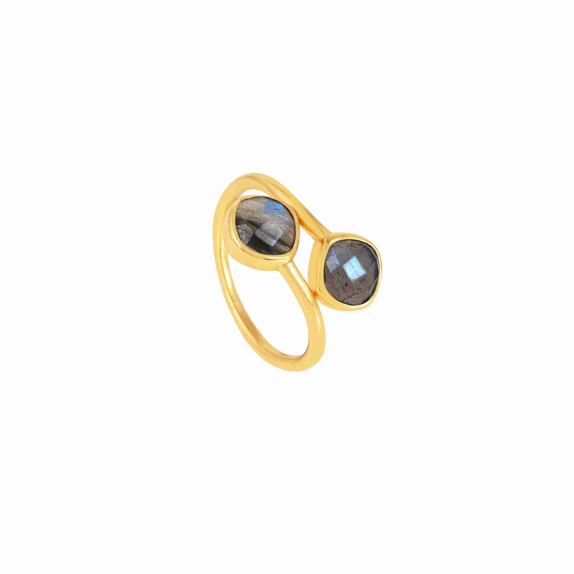 Geo Glam Quadra Duo-Stone Twist Verstellbarer Ring Gold