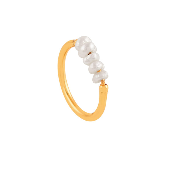 Pearls Galore Stacked Pearls Bar Ring Gold