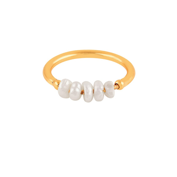 Pearls Galore Stacked Pearls Bar Ring Gold