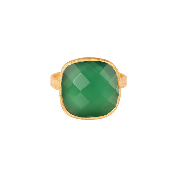 Geo Glam Rounded Square Stone Ring Gold