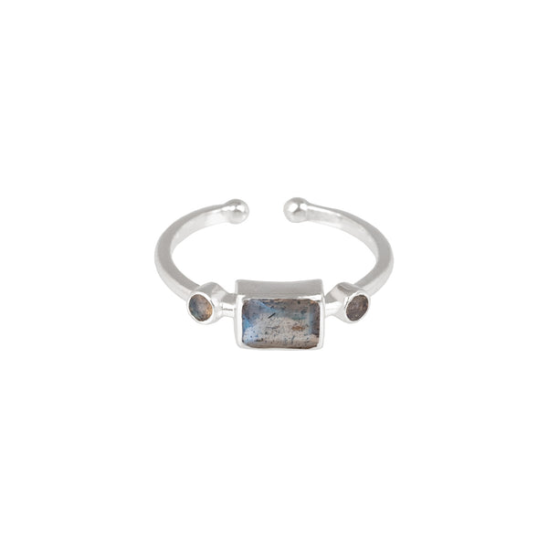 Geo Glam Small Rectangular Stone Adjustable Ring in Silver