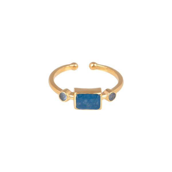 Geo Glam Small Rectangular Stone Adjustable Ring in Gold