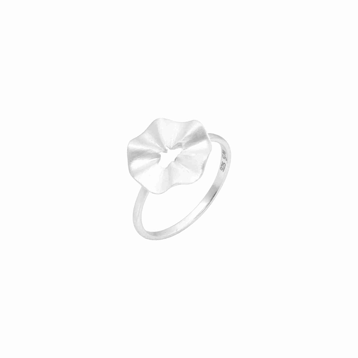 Ribbons & Lace Silver Ring; organic scalloped-petal open circle design with a signature matte brushed silver finish.