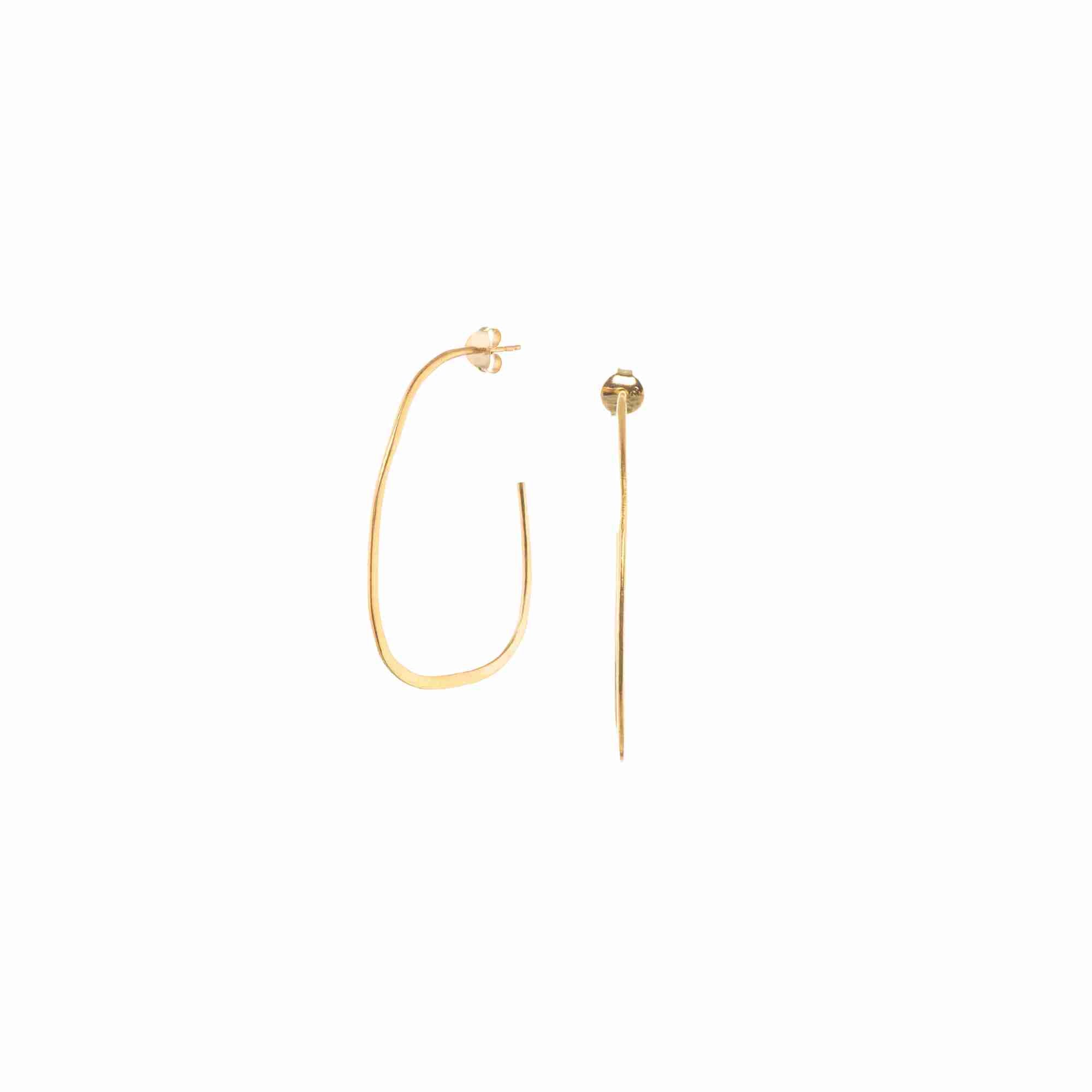 Ribbons & Lace Organic Oval Fine Hoop Earrings Gold — freeform organic oval ultra-fine wire hoop in 22K gold vermeil over 92.5 recycled silver by Protsaah Zurich.