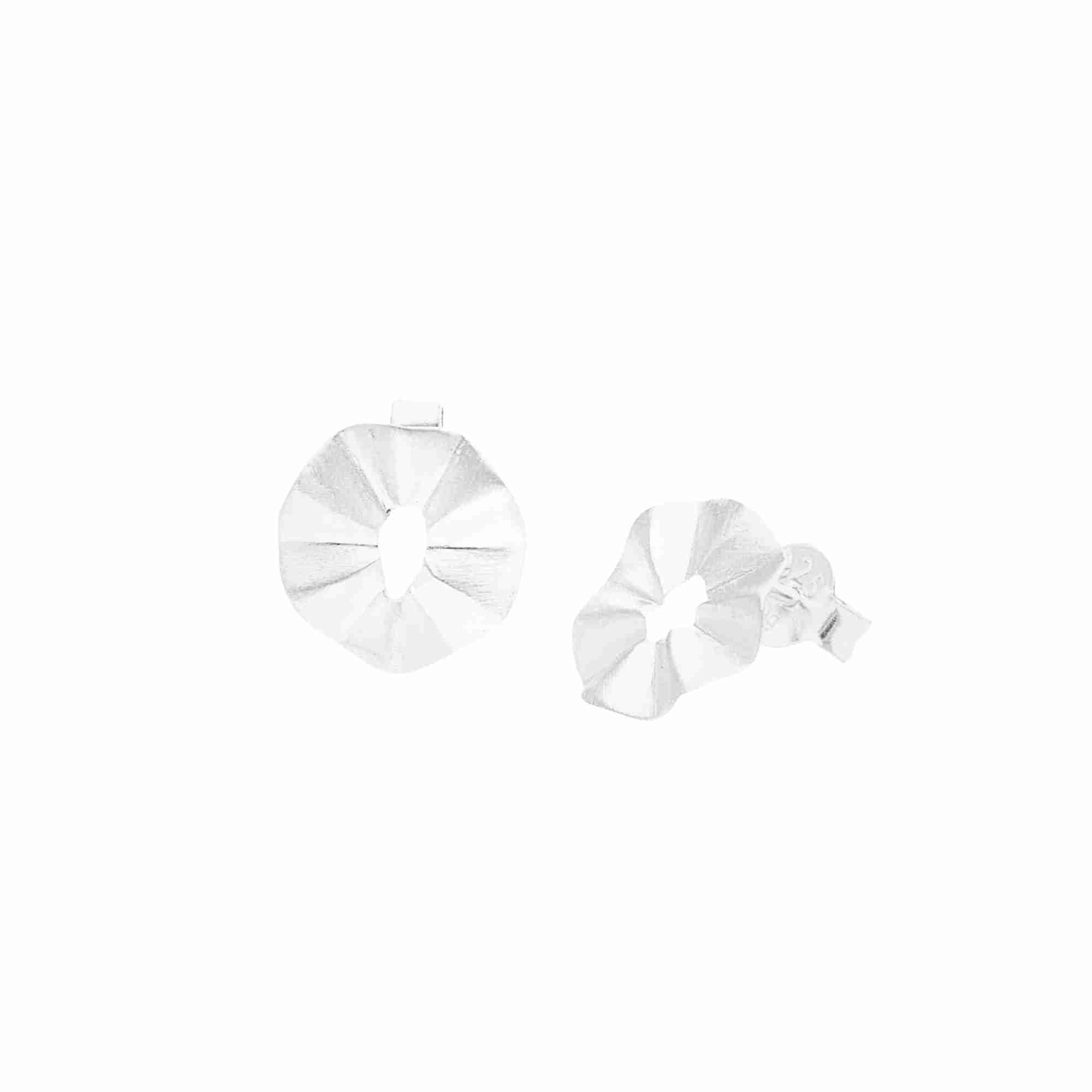 Ribbons & Lace Silver Stud Earrings; organic, ruffled fold design with a signature brushed-satin finish over 92.5 recycled silver.