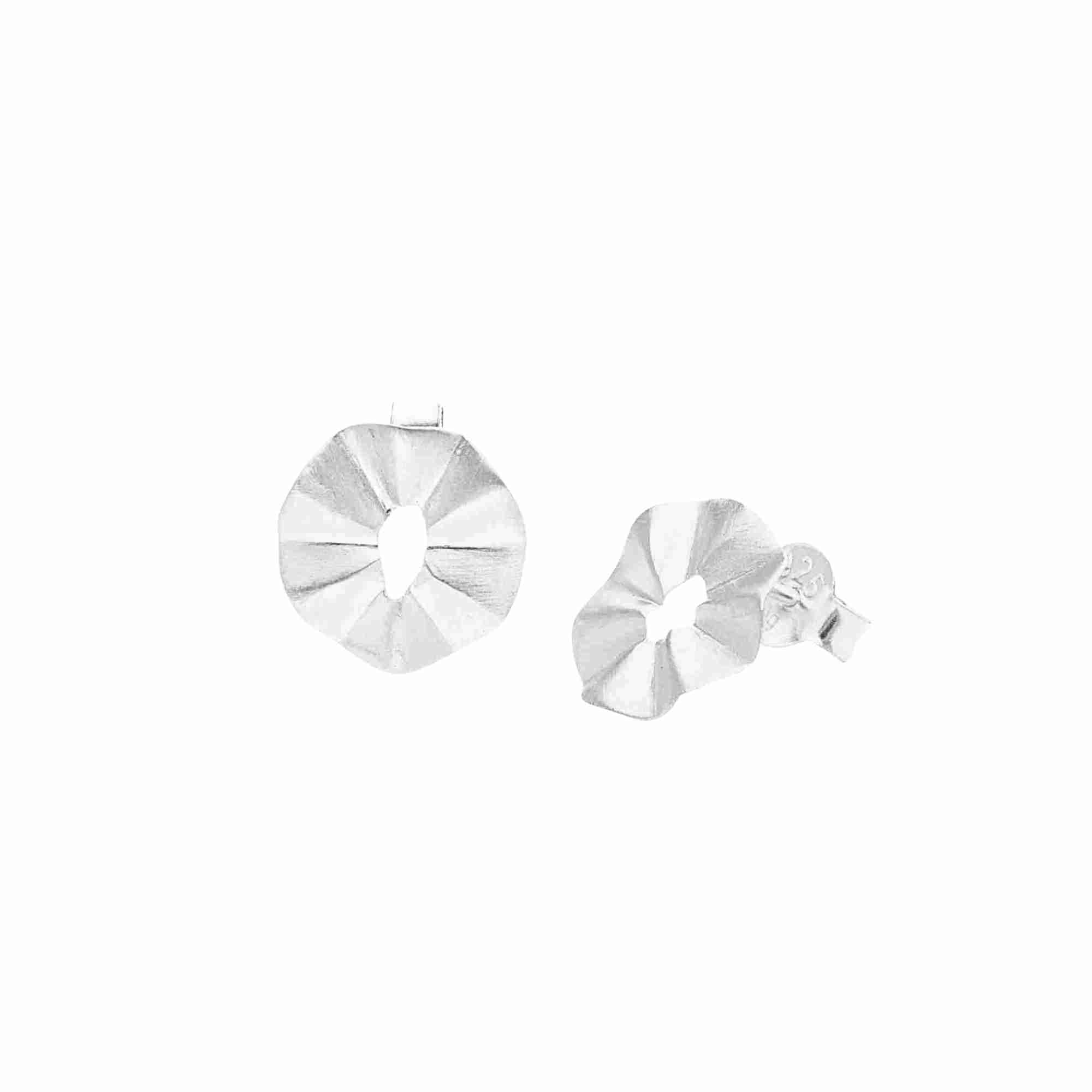 Ribbons & Lace Silver Stud Earrings; organic, ruffled fold design with a signature brushed-satin finish over 92.5 recycled silver.