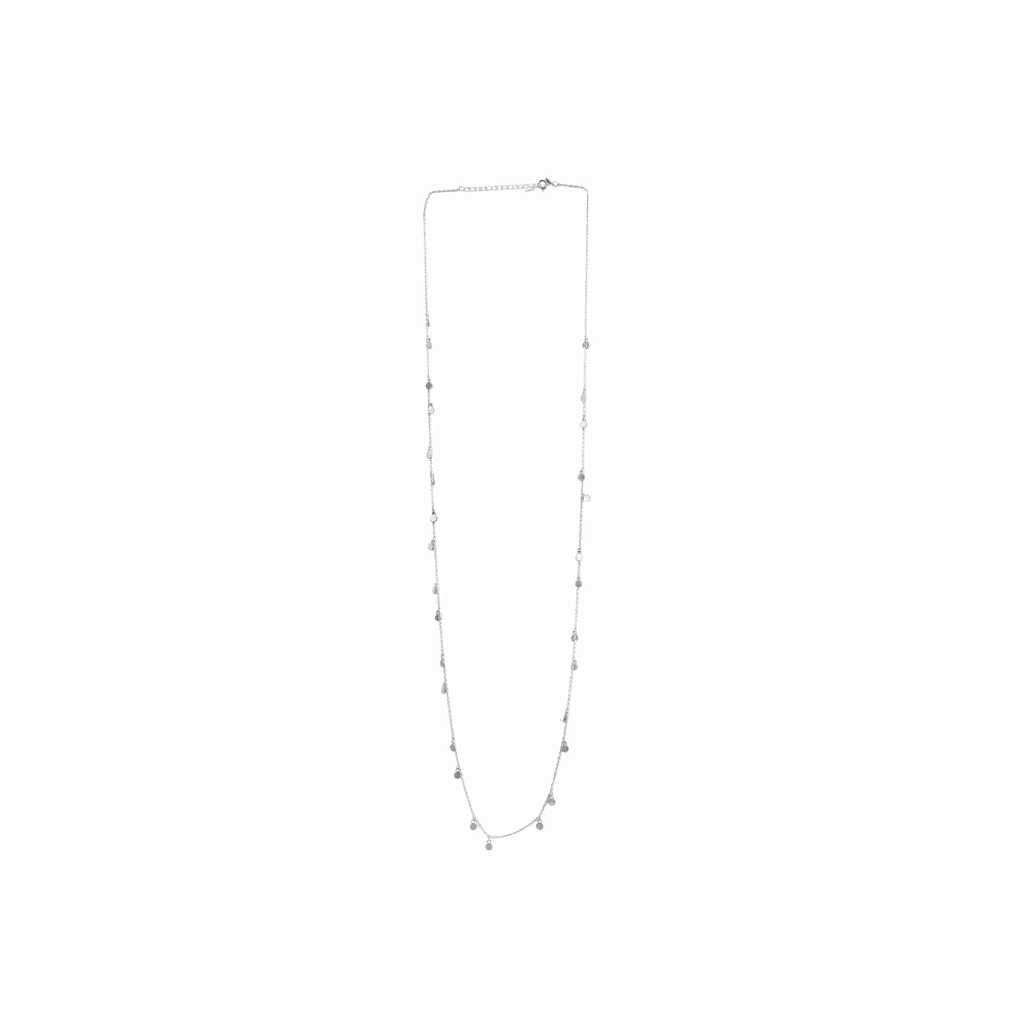 Shimmering Disks Constellation Disc Chain Necklace Silver — scattered scratch-finish disc charms on a 92.5 recycled silver cable chain by Protsaah Zurich.