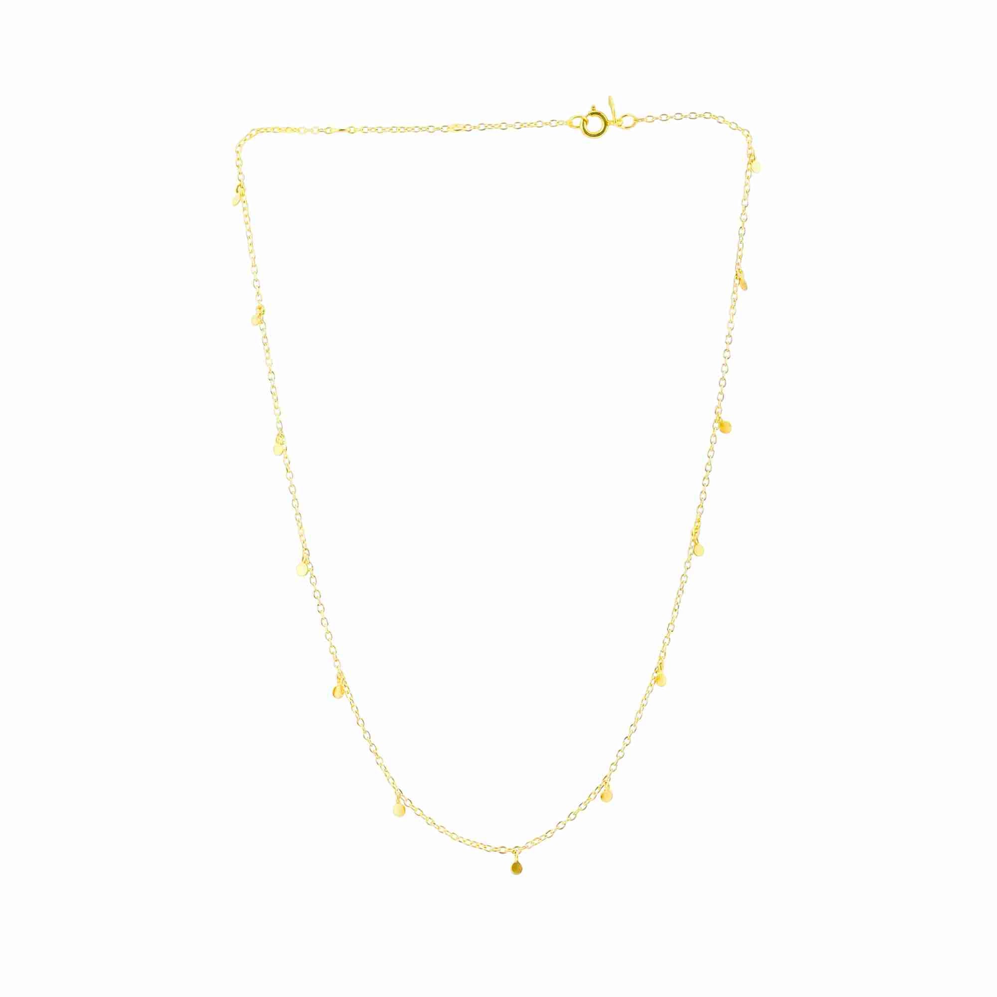 Shimmering Disks Constellation Disc Chain Necklace Gold — multi-disk statement chain with hand-applied scratch finish in 22K gold plated 925 Silver by Protsaah Zurich.