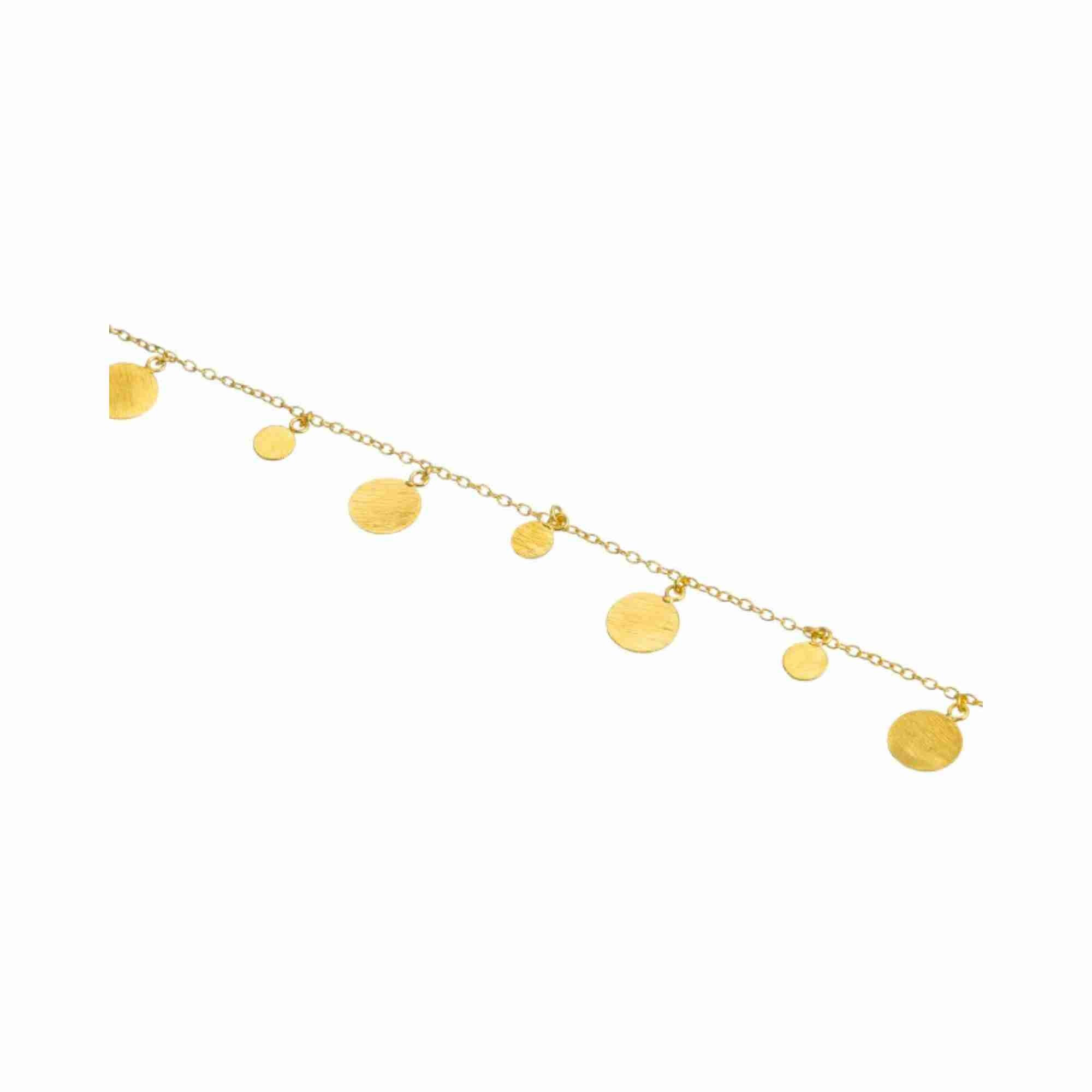 Close-up product view of the Shimmering Disks Delicate Chain Bracelet Gold, highlighting the spring-ring clasp closure, adjustable sizing links, and the warm metallic luster of the gold finish.