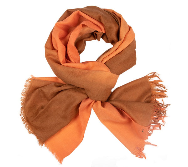 Two Colour Cashmere Ombre Stole - Peach& Walnut