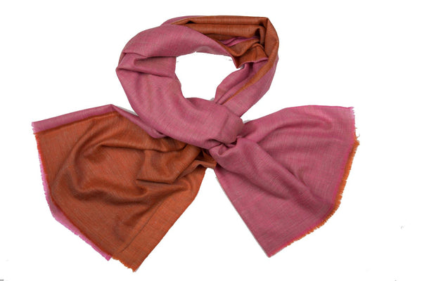 Yarn Dyed Cashmere Stole - Double colour blocks - Pink + Orange
