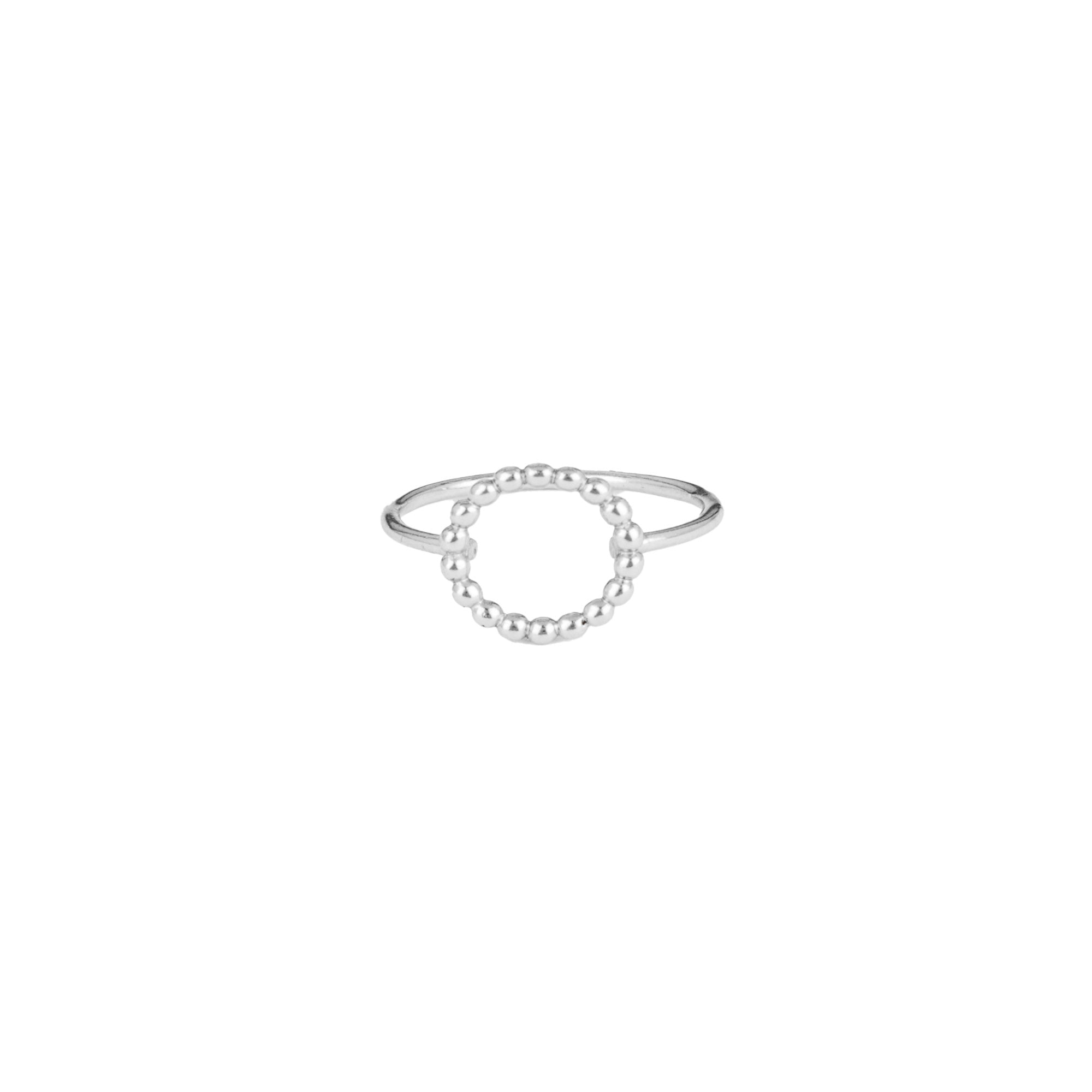 Delicate Vintage Beaded Open Circle Ring Silver — a thin silver ring with a beaded circular halo centerpiece by Protsaah Zurich.