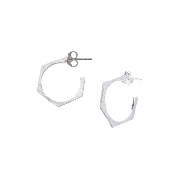 Geo Glam Hexagon Hoop Earrings Silver