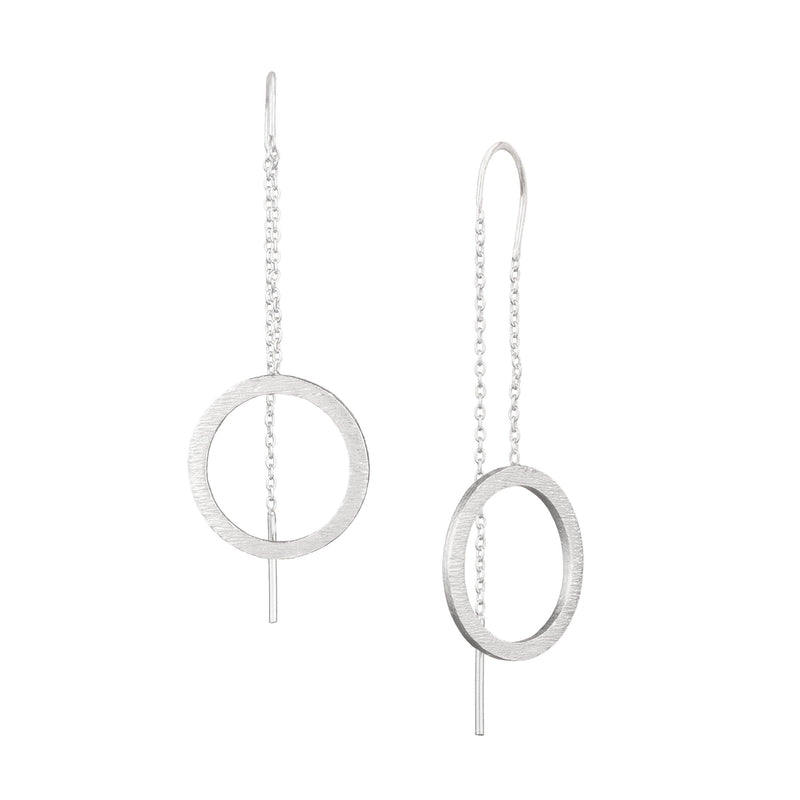 Shimmering Disks Circle Threader Earrings Silver