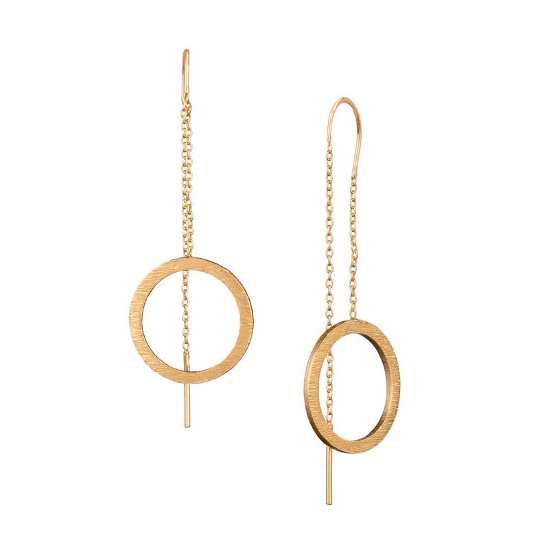 Shimmering Disks Circle Threader Earrings Gold