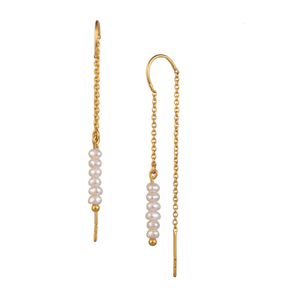 Pearls Galore Stacked Mini Pearls Threader Earrings Gold