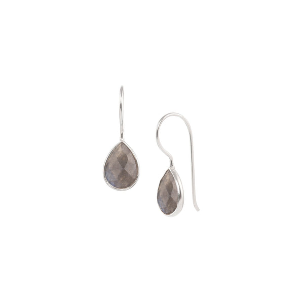 Dew Drops Single Stone Teardrop Earrings Silver Labradorite